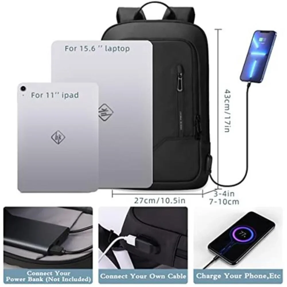 Waterproof Laptop Backpack USB Charging Travel Work College Daypack 15.6”